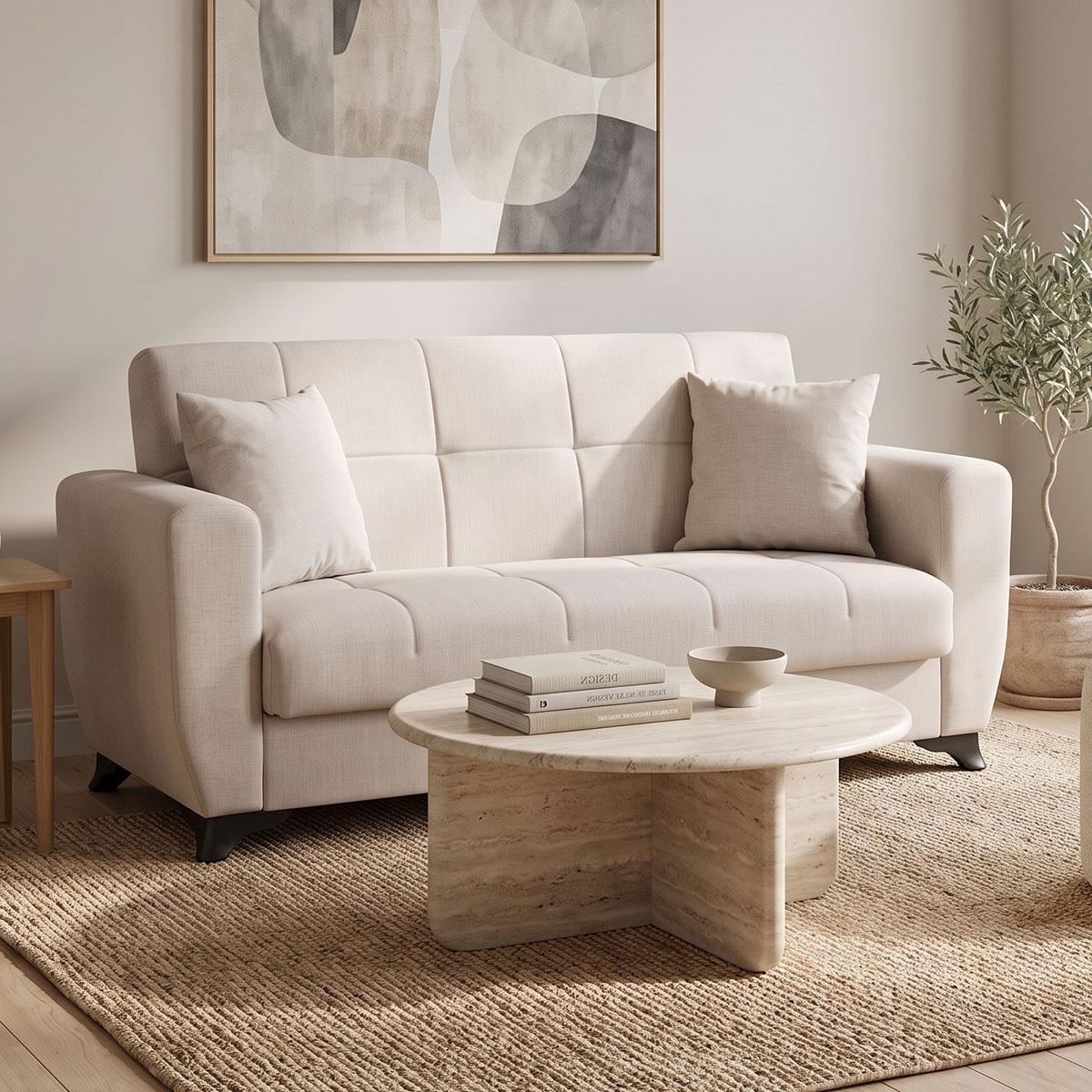 Canapea extensibila cu spatiu de depozitare Modesto, Bej, 155x75x85 cm