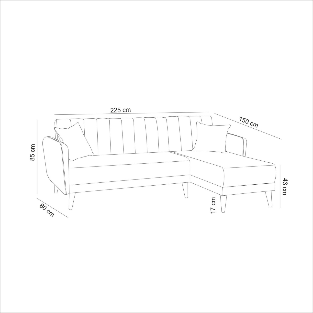 Coltar extensibil dreapta Aqua Crem 225x85x150 cm