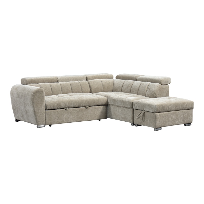 Coltar stanga extensibil cu depozitare, Nuvora, Pako, Bej 244x225x79 cm - 2