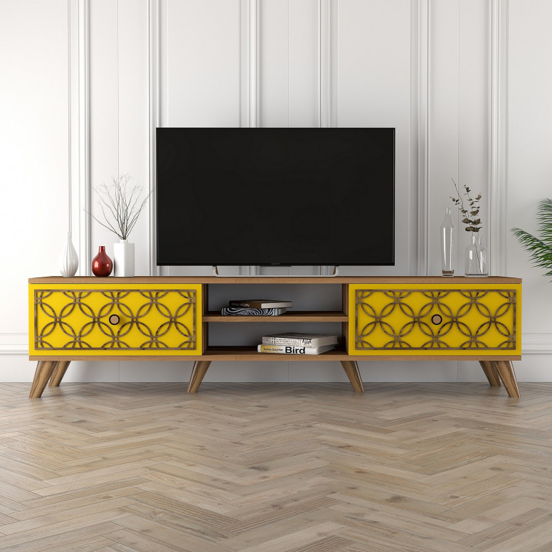 Comoda TV Class - Walnut, Yellow