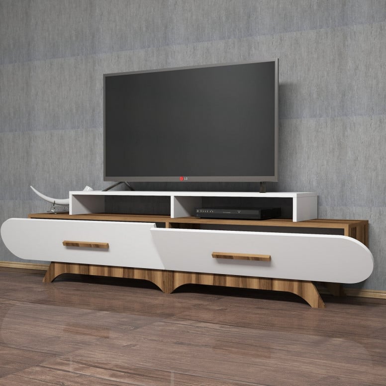 Comoda TV Flora Walnut-Alb