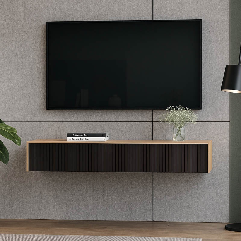 Consola cu 2 sertare Doha, Pako World, MDF, Negru-Stejar, 120x41x20 cm - 1 | YEO