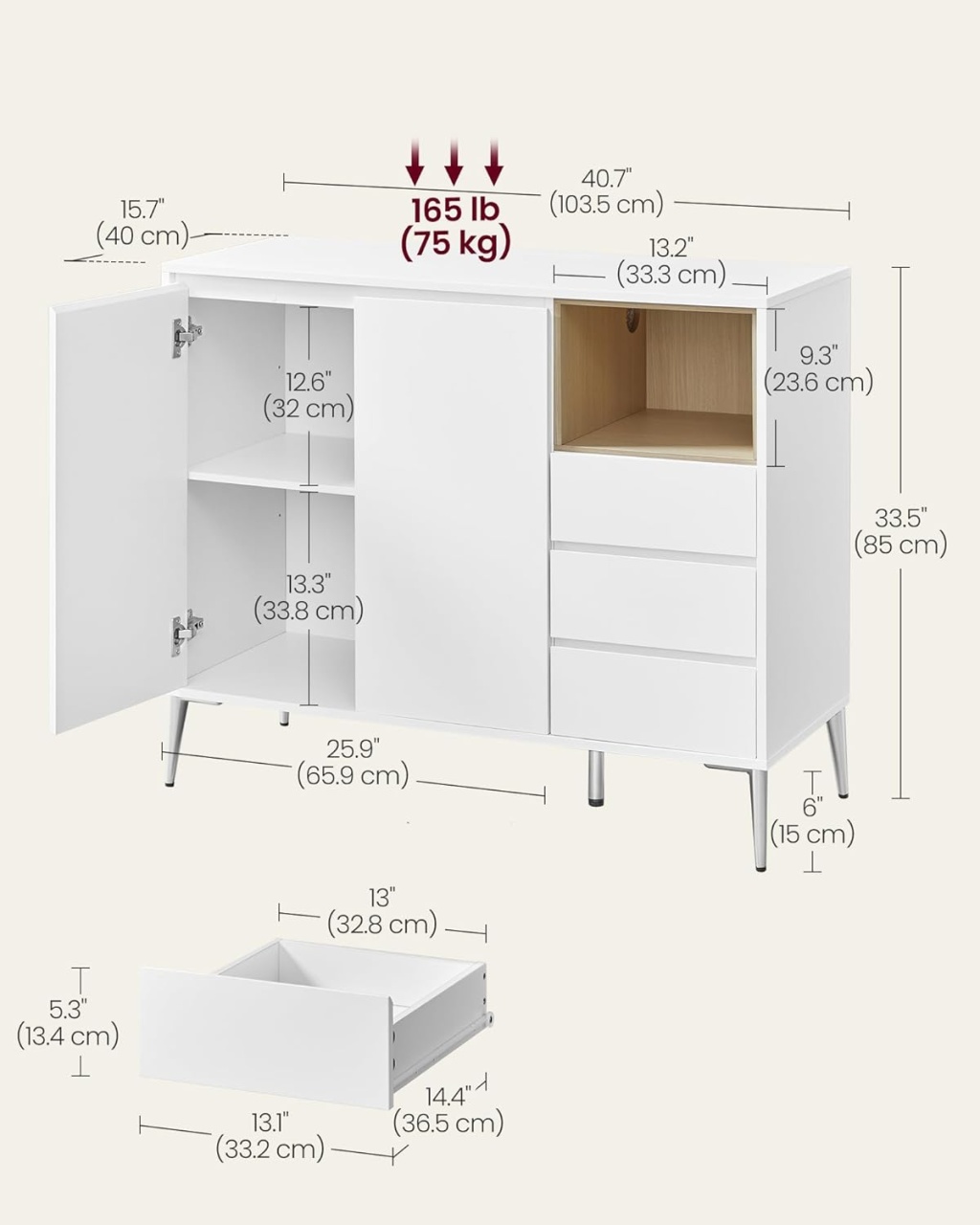 Consola Vasagle Alb 40x103.5x85 cm - 2 | YEO