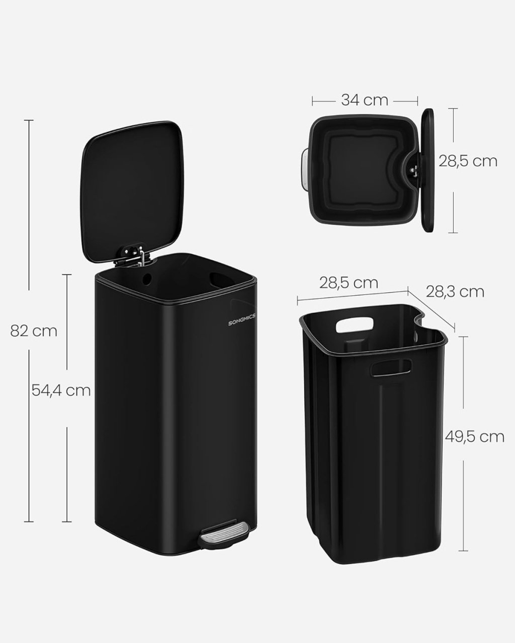 Cos de gunoi Negru Songmics 28.5x34x54.4 cm - 4 | YEO