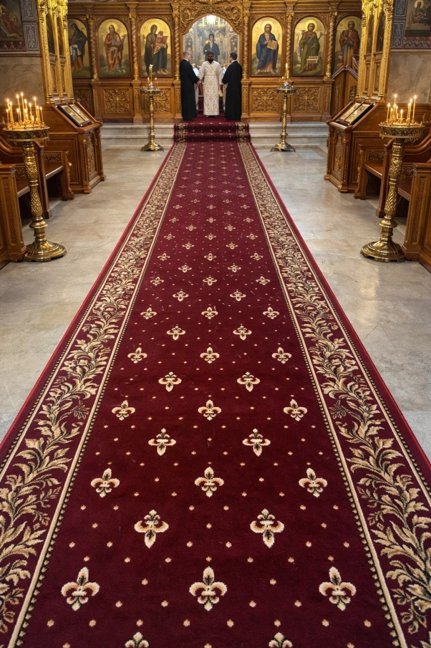 Covor biserica Traversa, Lotos, Rosu, 60x2400 cm, Delta 15033