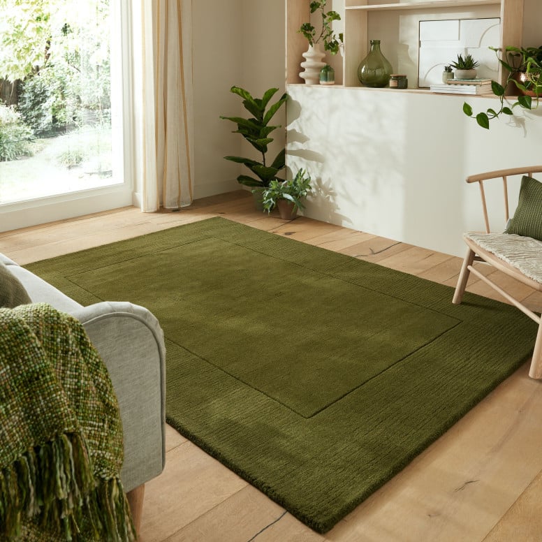 Covor Textured Wool Border Verde 120X170 cm, Flair Rugs