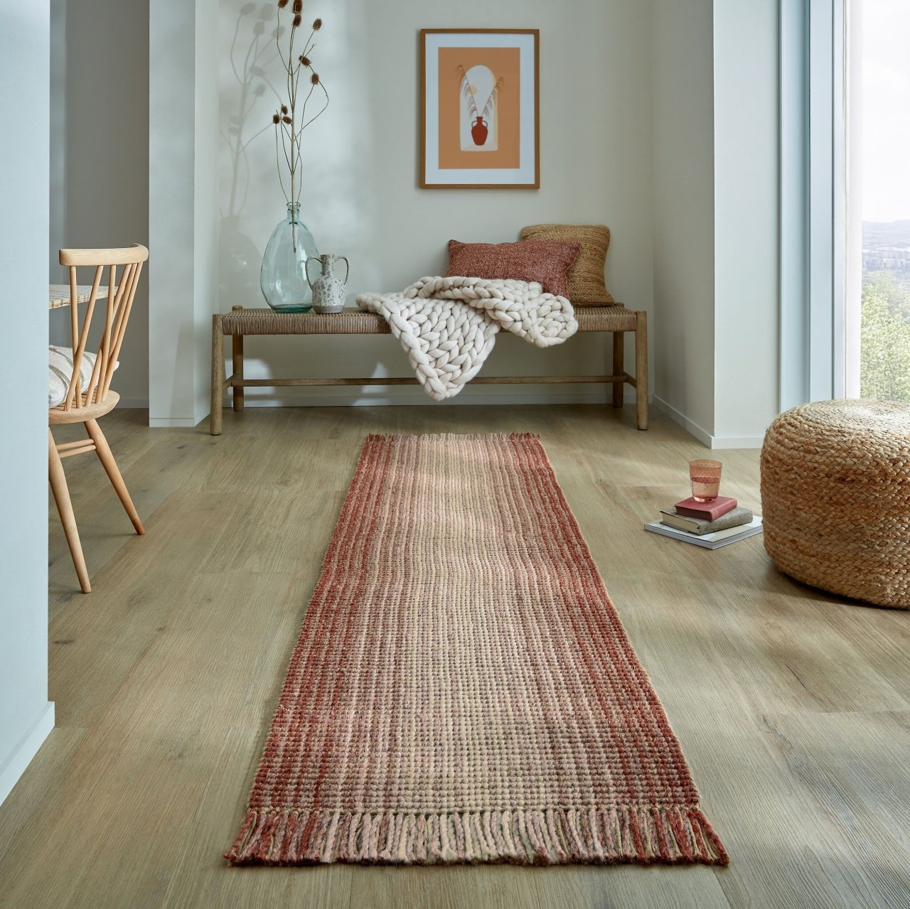 Covor traversa Mottle Jute Ombre Rosu 60X230 cm, Flair Rugs