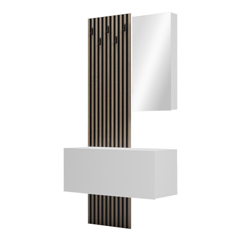 Cuier cu oglinda Arika Alb 100x37.1x199.5 cm - 3 | YEO
