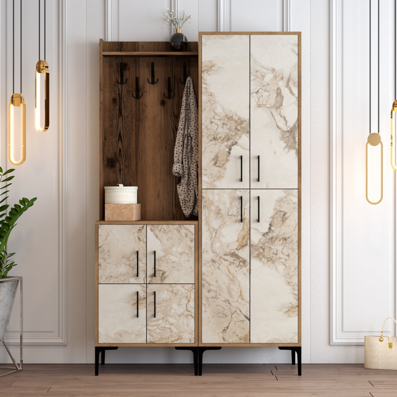 Cuier pentru Hol Berlin BA - Walnut, Alb Marble