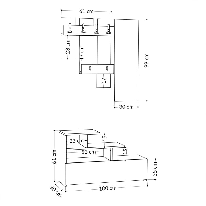 Cuier Vesty melaminat culoare naturala 100x30x61 cm