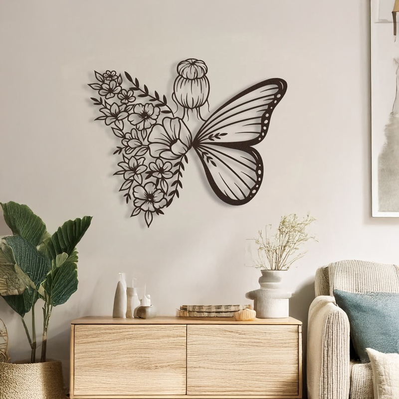 Decoratiune de perete din metal, Terfia, Negru, 0.2x60x60 cm