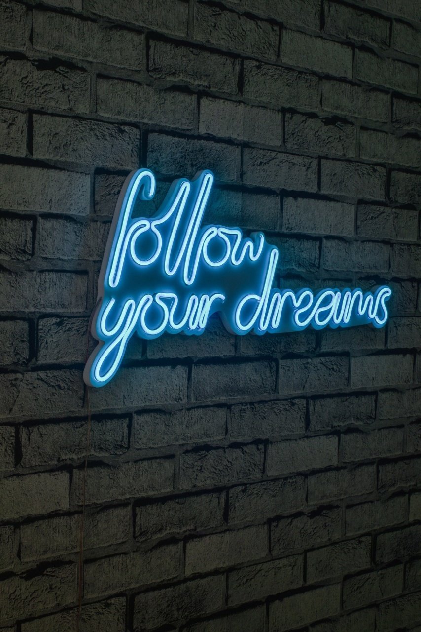 Decoratiune luminoasa LED de perete Follow Your Dreams Albastru 60x32x2 cm - 1 | YEO