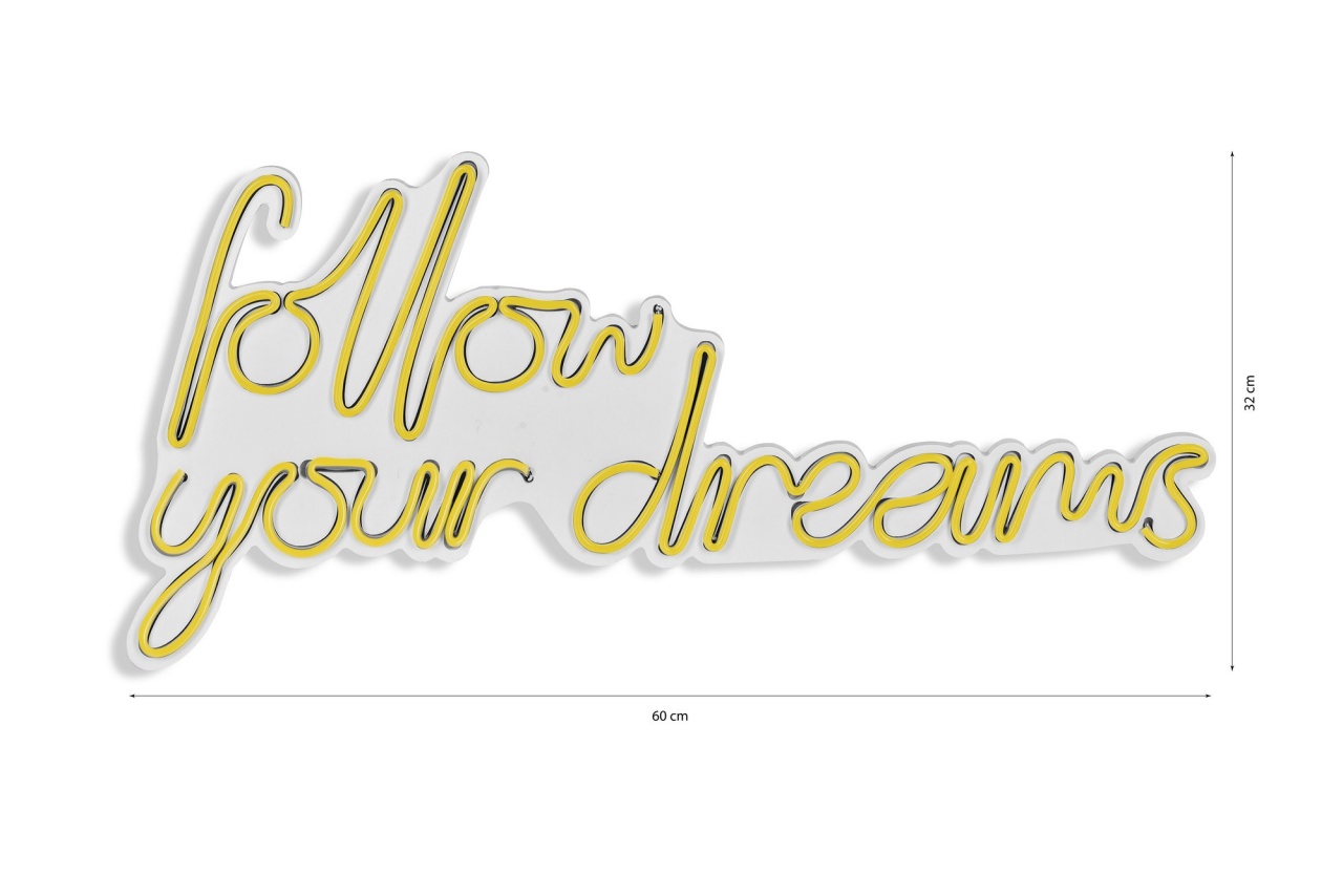 Decoratiune luminoasa LED de perete Follow Your Dreams Galben 60x32x2 cm