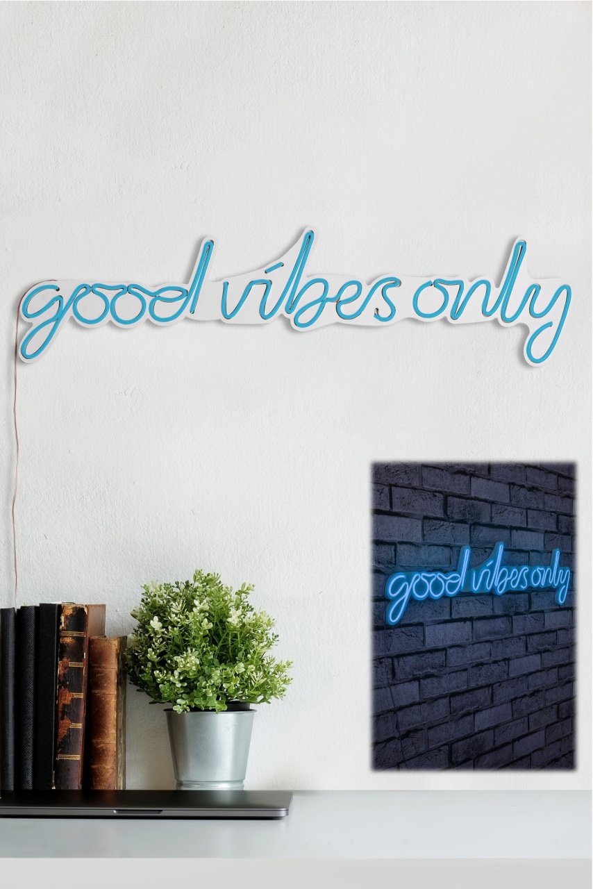 Decoratiune luminoasa LED de perete Good Vibes Only Albastru 76x19x2 cm - 2 | YEO