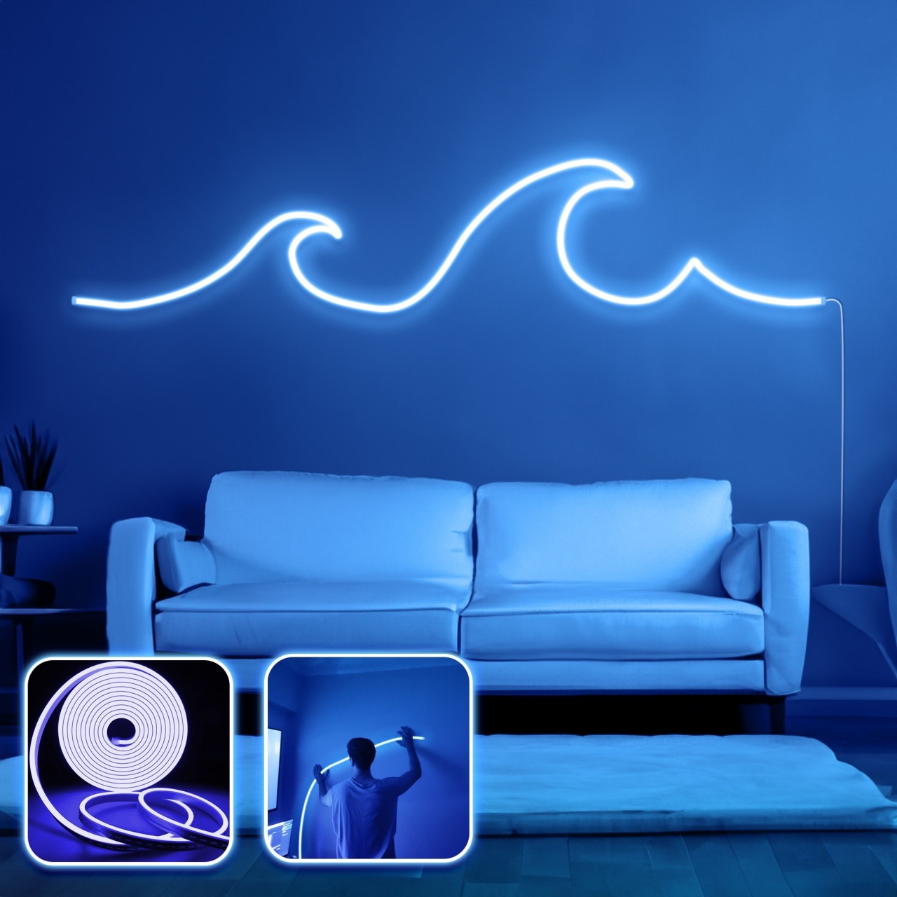 Decoratiune luminoasa led de perete Valuri Wave Albastru 300x1x5 cm - 1 | YEO