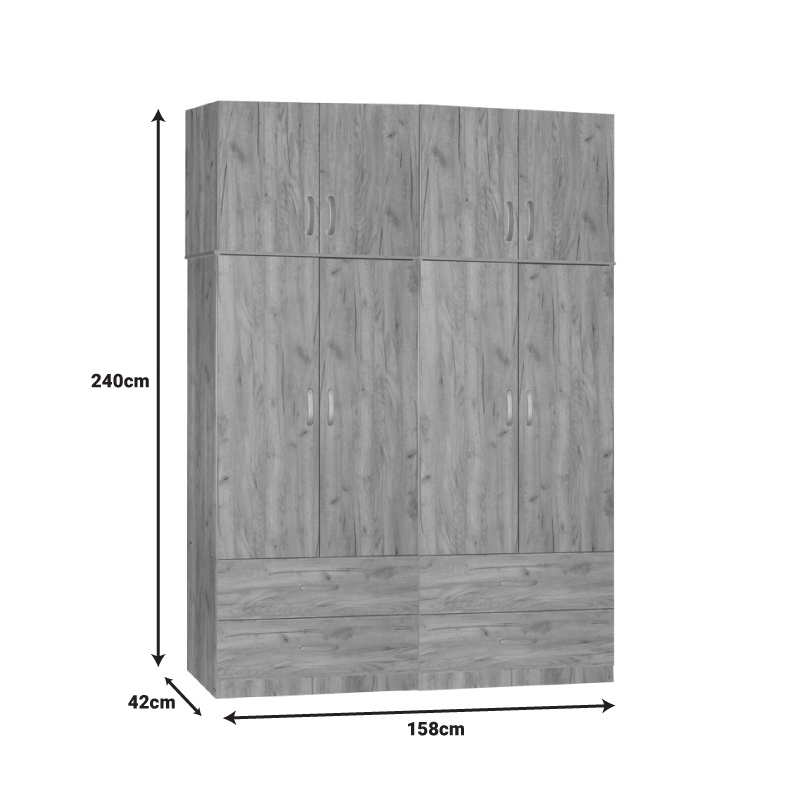 Dulap cu 4 sertare Zelia A, Pako World, Stejar, 158x42x240 cm