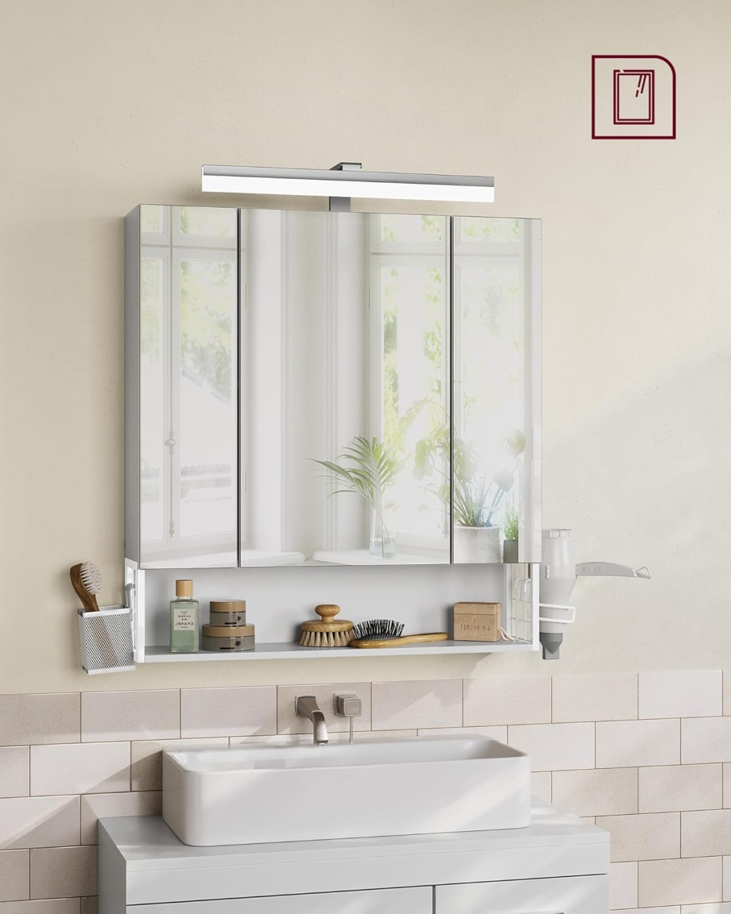 Dulap de baie cu oglinda Alb Vasagle 70x16.5x75 cm - 3 | YEO