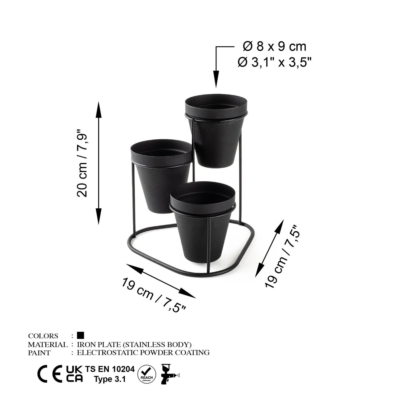 Jardiniera suport metalic decorativ GED-014 Negru 19x20x19 cm