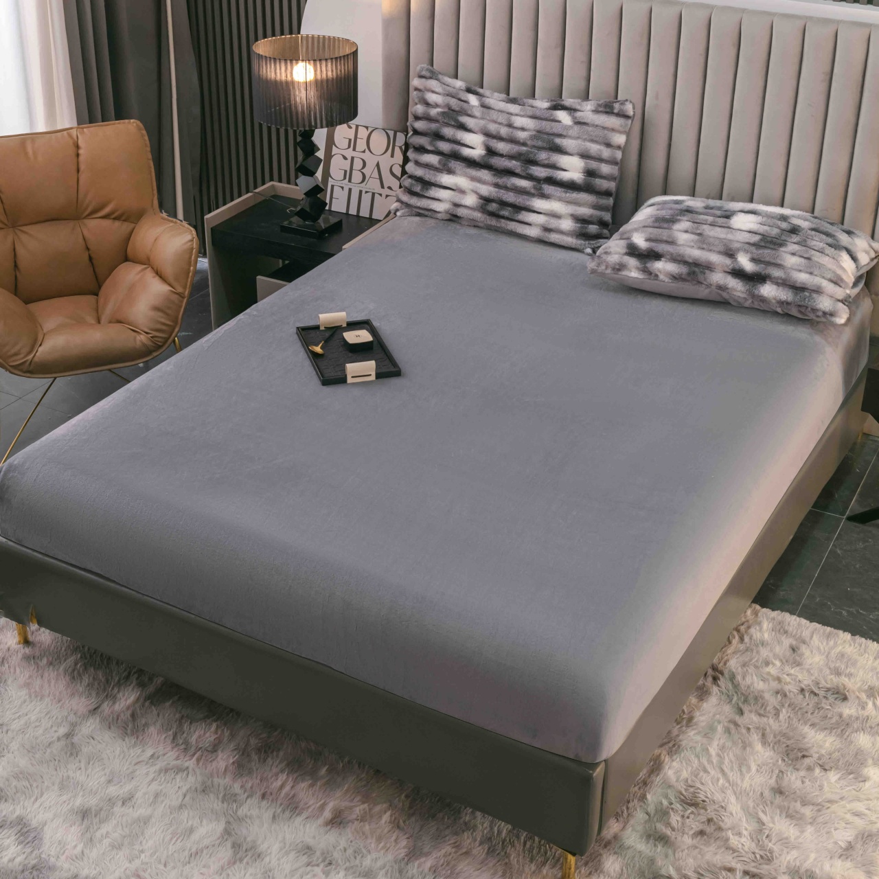 Lenjerie cocolino cu elastic 180x200 Liny V4 Marmura Gri (Cocolino)