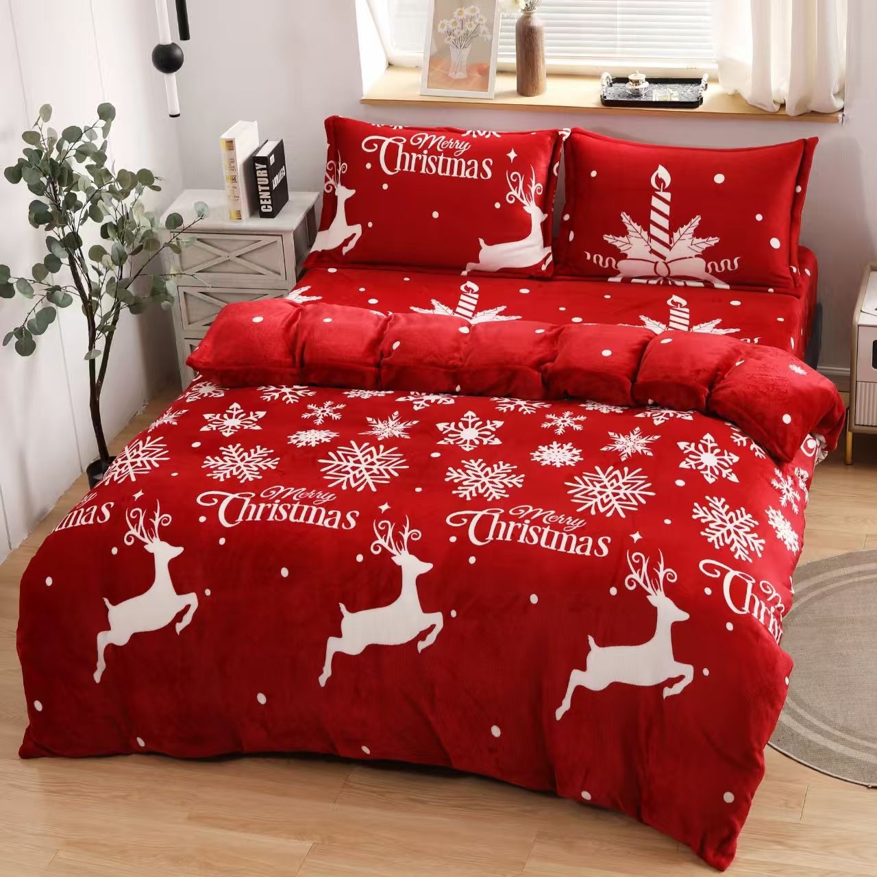 Lenjerie Craciun cu Elastic 180x200 Christmas V105 (Cocolino)