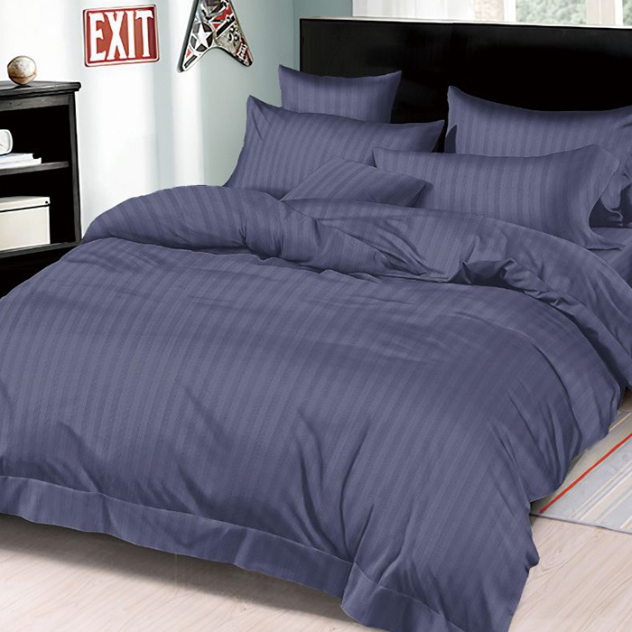 Lenjerie Damasc cu elastic 180x200 Premium Bleumarin (Finet)