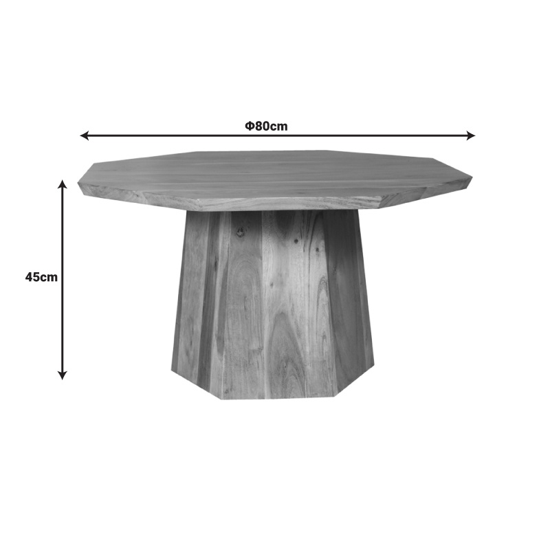Masa de cafea octogonala Boho, Pako World, Lemn de salcam, Natural, 80x80x45 cm