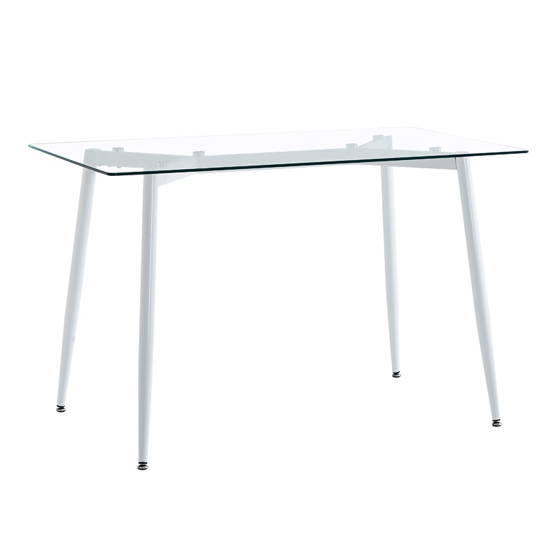 Masa dining Quana, Pako World, Sticla, Picioare albe, 120x70x75 cm