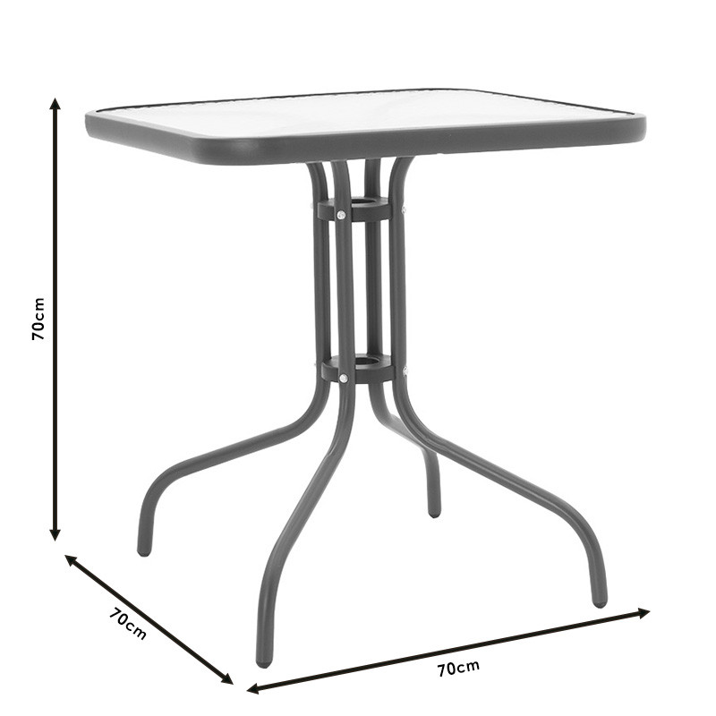 Masa exterior Watson din metal maro cu sticla 70x70x70cm - 3 | YEO