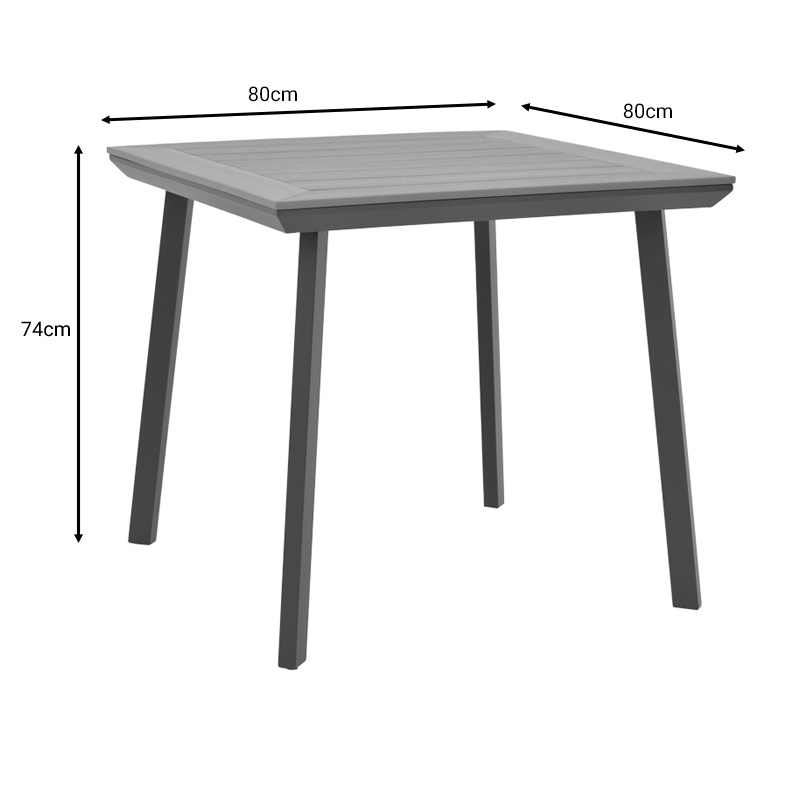 Masa Synergy aluminiu antracit placaj natural 80x80x74 cm