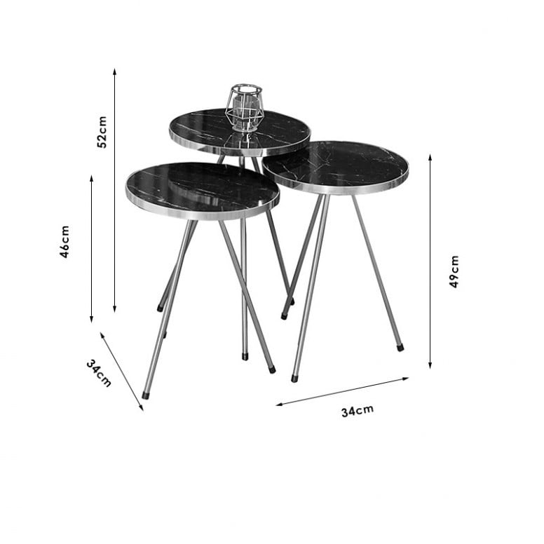 Masute laterale Weber set 3buc marmura alb-aurie D34x52cm