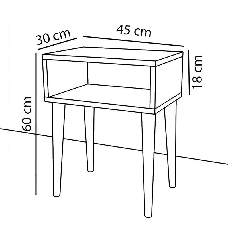 Noptiera Hank alb - culoarea nuc 45x30x60cm - 2 | YEO