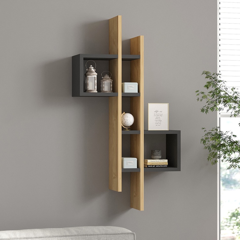 Raft de perete Garel, Pako World, Stejar-Antracit, 53x19x108 cm