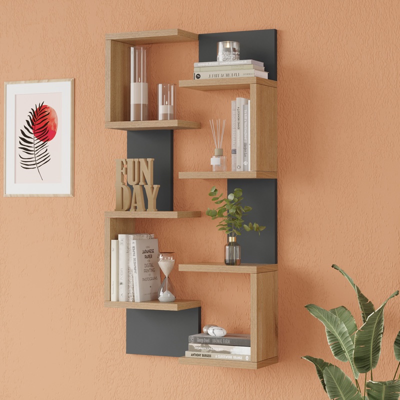 Raft de perete Pomar, Pako World, Antracit-Natural, 47x14x92 cm - 1 | YEO
