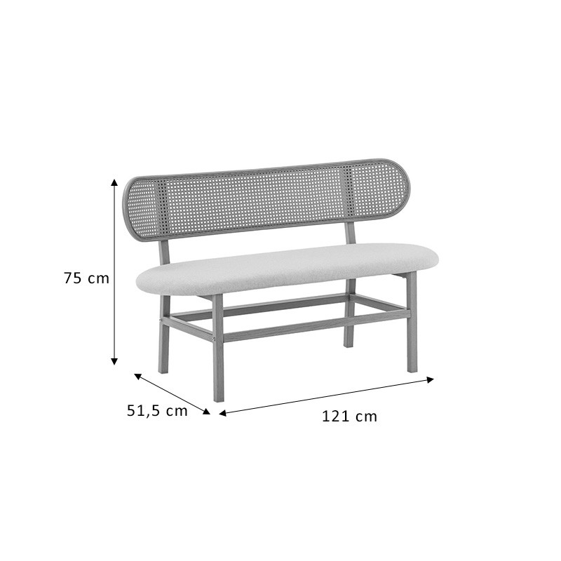 Scaun 2 locuri Enrico culoare lemn natural plastic ratan - antracit piele ecologica - metal negru 121x51.5x75cm