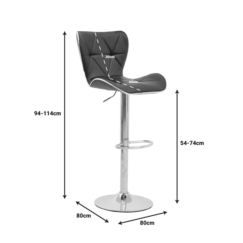 Scaun bar Jorine inaltime ajustabila negru piele ecologica PU si baza cromata 53x44x114 cm