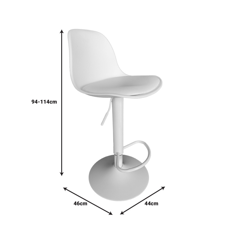 Scaun bar Louser inaltime ajustabila alb cu perna baza metalica alba 44x46x114 cm