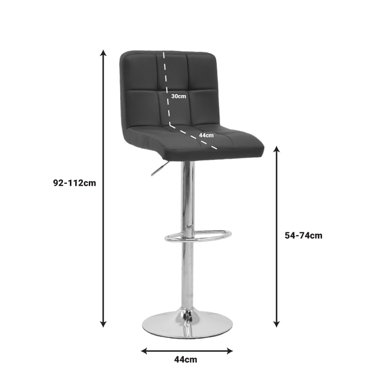 Scaun bar Remina inaltime ajustabila negru piele ecologica PU picior metalic cromat 44x44x112 cm
