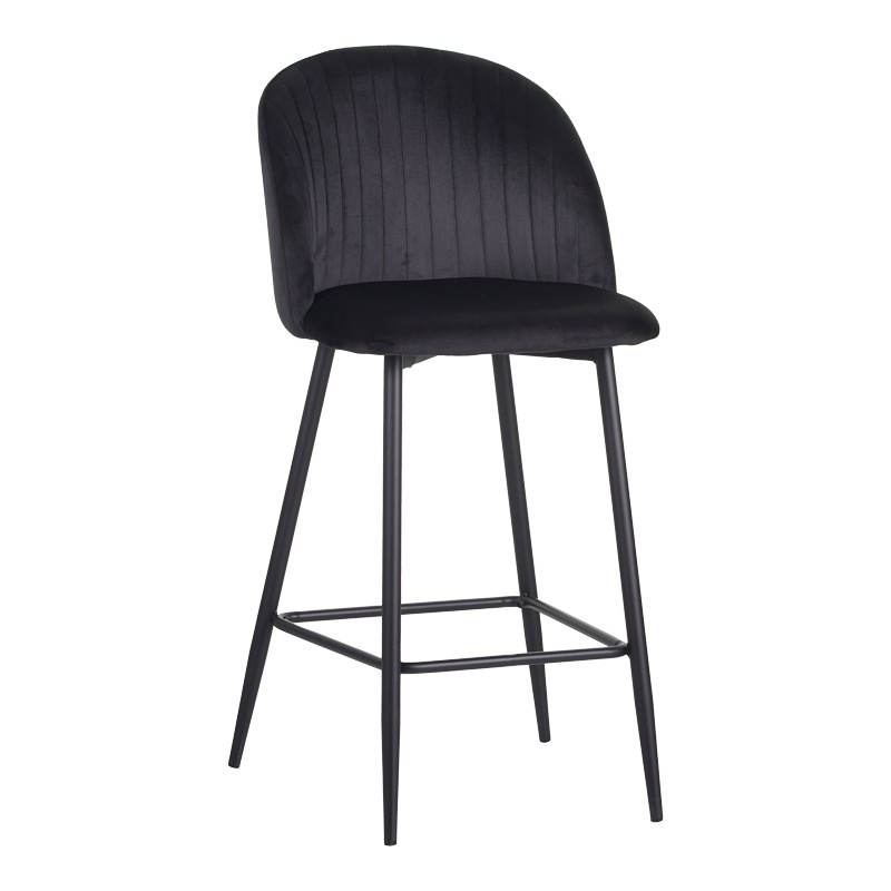 Scaun de bar Barow, Pako World, Catifea, Negru, 53x46x96 cm