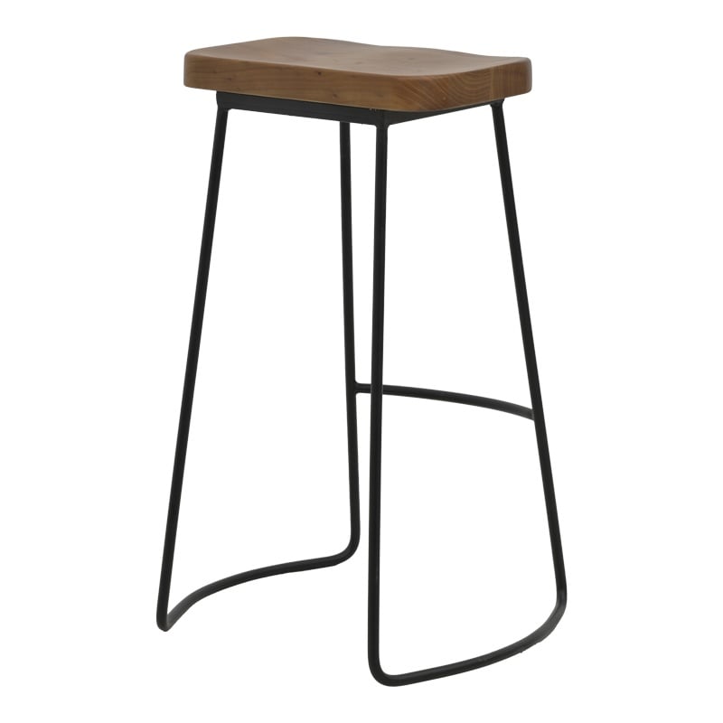 Scaun de bar de gradina Lamul lemn de ulm nuanta nuc-negru si metal 48x42x71 cm - 1 | YEO