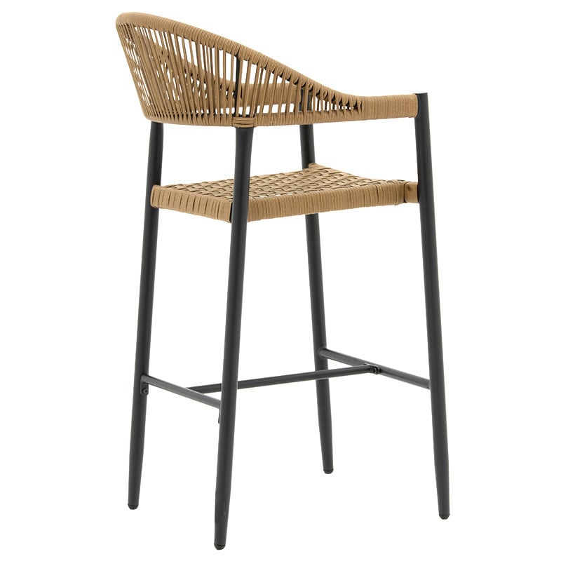 Scaun de bar Kerr plastic - rattan culoare lemn natural - picior aluminiu negru - 1 | YEO