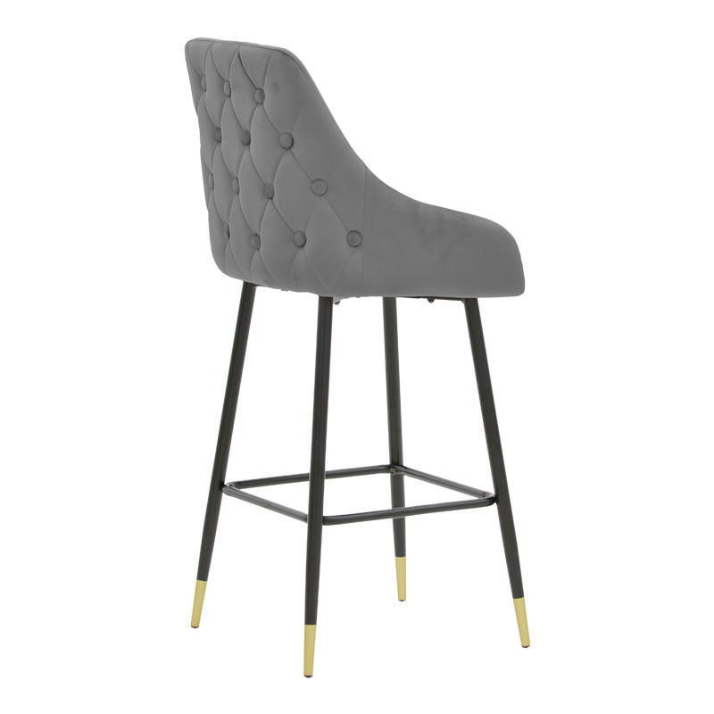 Scaun de bar Lithe picioare metal auriu negru - gri catifea 47x44x98cm - 1 | YEO