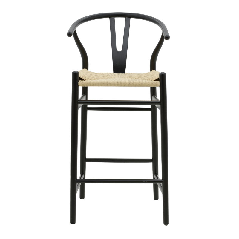 Scaun de bar Wishbone lemn de fag negru - funie culoare lemn naturala 53x54x107cm - 3 | YEO