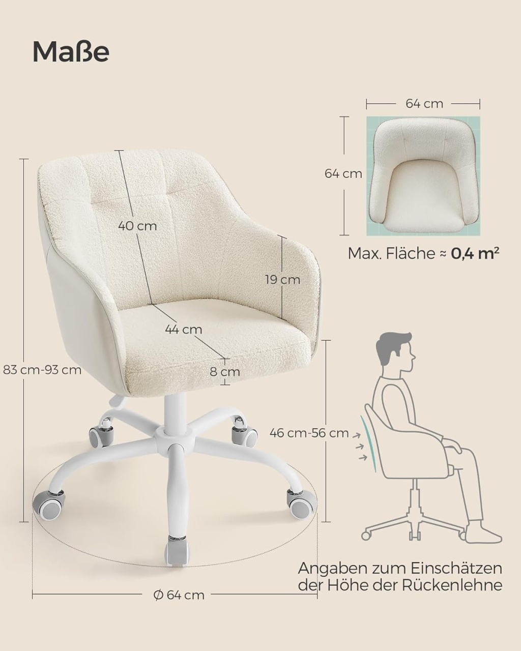 Scaun de birou boucle Cappuccino Songmics 60.8x58x96 cm - 2 | YEO