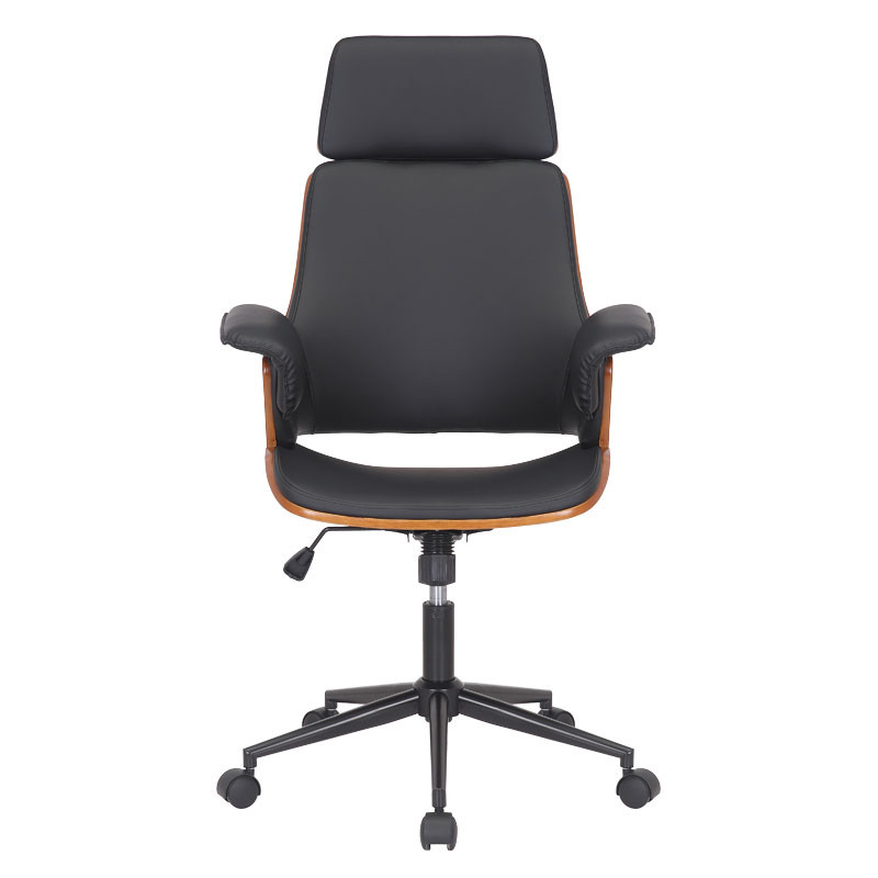 Scaun de birou manager Hermanos cu piele ecologica negru - lemn de nuc - 1 | YEO