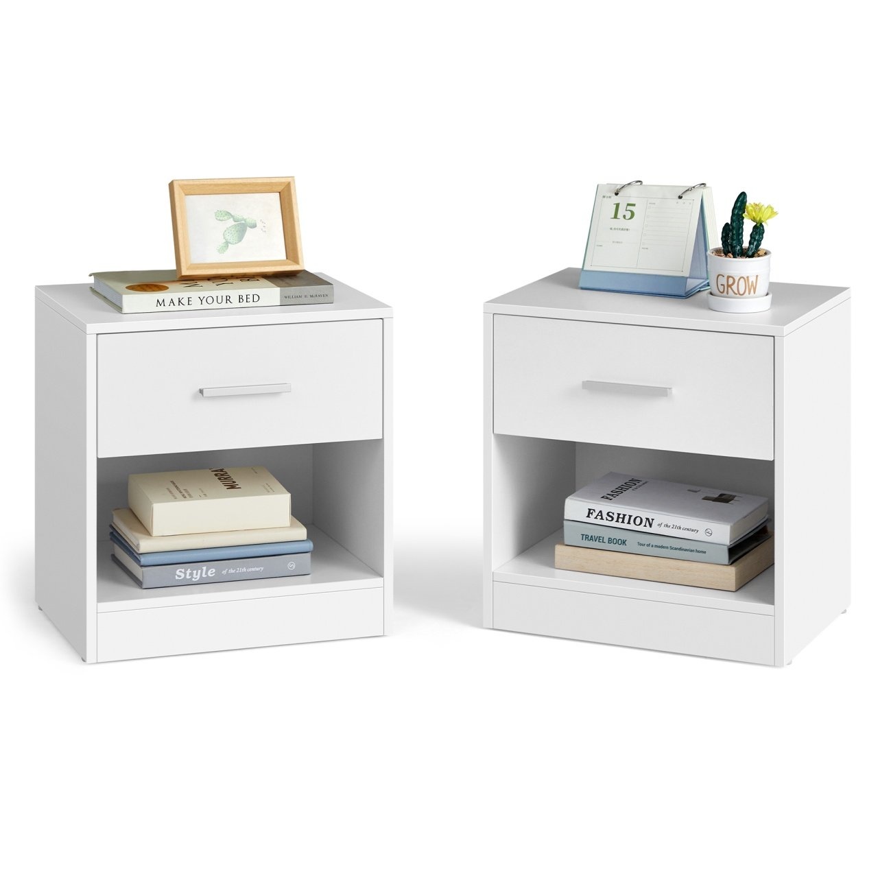 Set 2 noptiere Alb Vasagle 39x27.6x41 cm