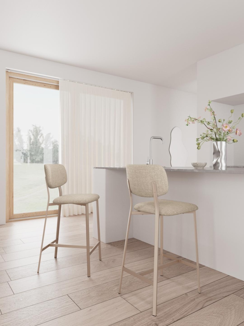 Set 2 piese Scaune inalte Alison, Bej, 98x40x48 cm