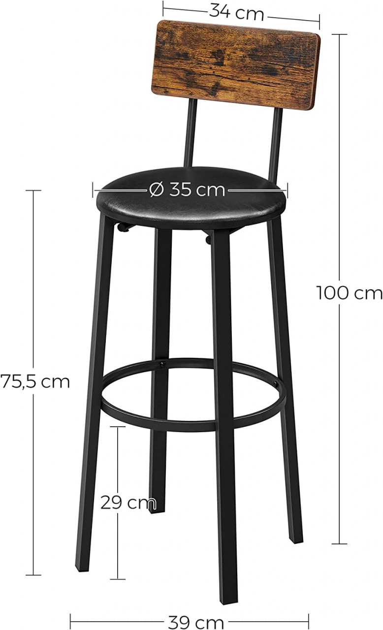 Set 2 scaune de bar, Vasagle, Maro-Negru, 40.1x44.2x100.5 cm - 2 | YEO