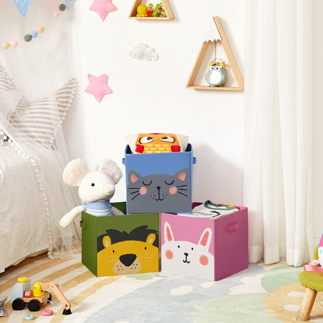 Set 3 cuburi depozitare jucarii copii Songmics Roz 30x30x30 cm - 2 | YEO