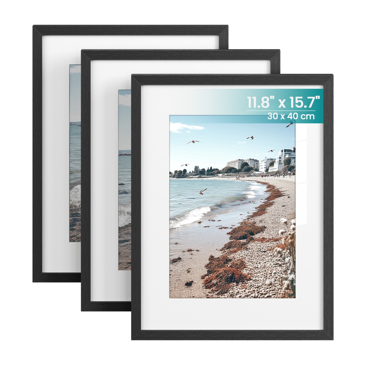 Set 3 piese Rame foto Kavi, Negru, 32.2x1.2x42.2 cm