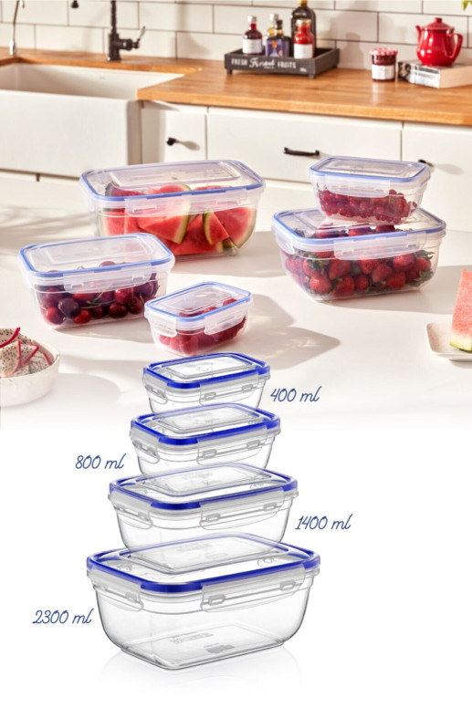 Set 4 cutii de depozitare alimente 30148, Transparent